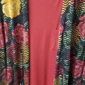 LulaRoe XL Deep Red Carly & XL Roses Sarah Outfit